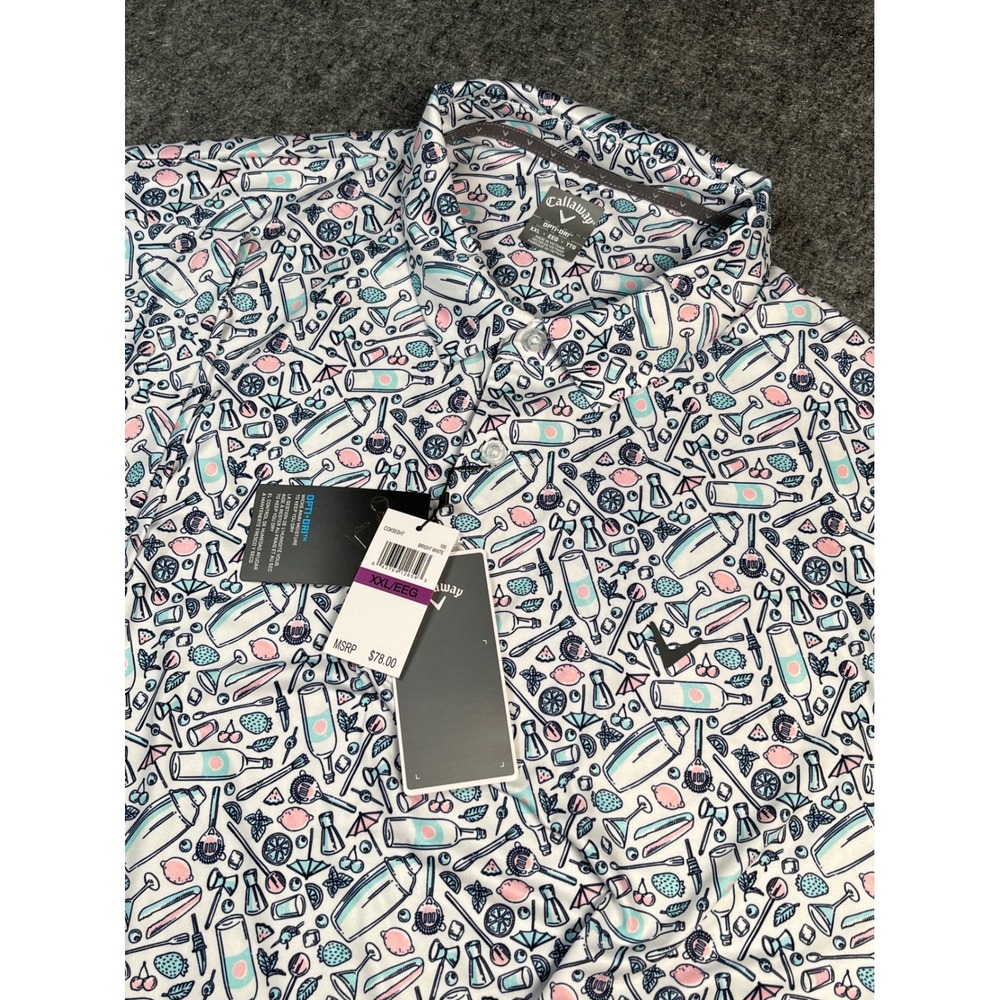 Callaway Opti-Dri XXL Golf Polo Shirt Cocktail‎ Print Bright White NWT Mens